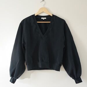 AGOLDE V Neck Balloon Sleeve Sweatshirt Black XS | Made in USA
